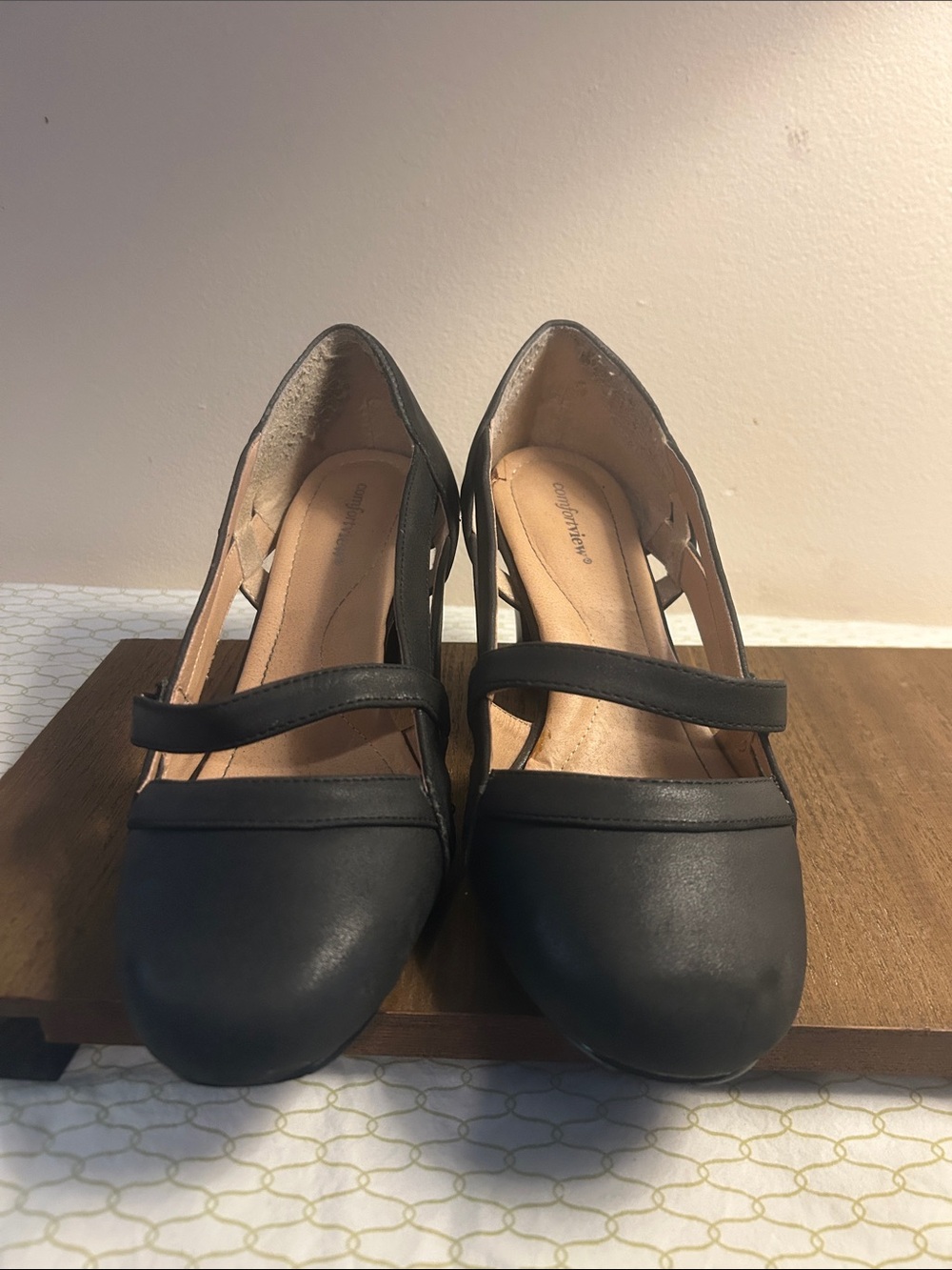 comfortview Black Mary Jane Flats with Dual Straps